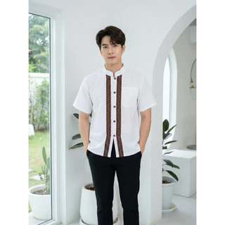 เสื้อพื้นเมืองผู้ชายคอจีน ลายไทยทูโทน