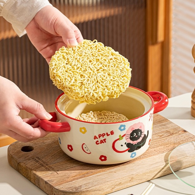 ชามมาม่าเซรามิก หนาพิเศษ ลายแมวน่ารักๆ มีฝาปิด เข้าเวฟได้ ใส่แกง/ซุปได้ 800ml ของใช้เด็กหอ 🇹🇭พร้อมส่ง - รูปที่ 3