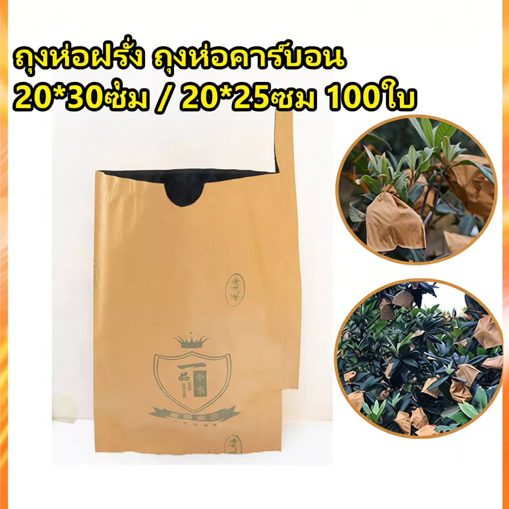 ถุงห่อผลไม้พรีเมี่ยม 2 ชั้น 20x30 ซม. กันน้ำ กันนก 100 ใบ ในราคาประหยัด