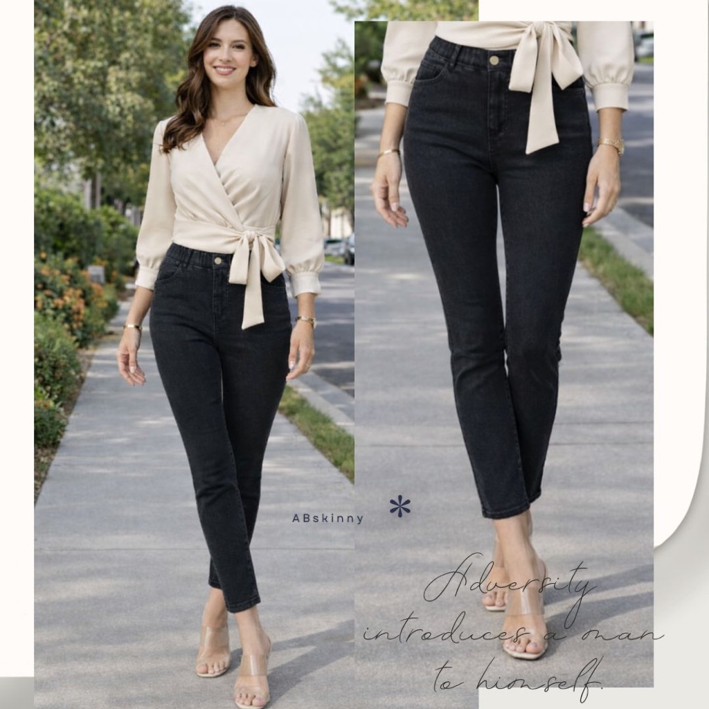 AB Skinny กางเกง 9 ส่วน สีดำฟอก ของแท้ จากเพจดัง 350,000 Like กางเกง AB สกินนี่ยีนส์ผู้หญิง