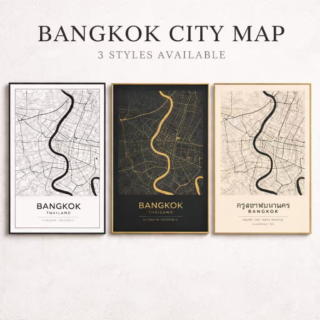 Black and white Bangkok map, Nordic Thailand city map, wall art printing, poster and printing, livin
