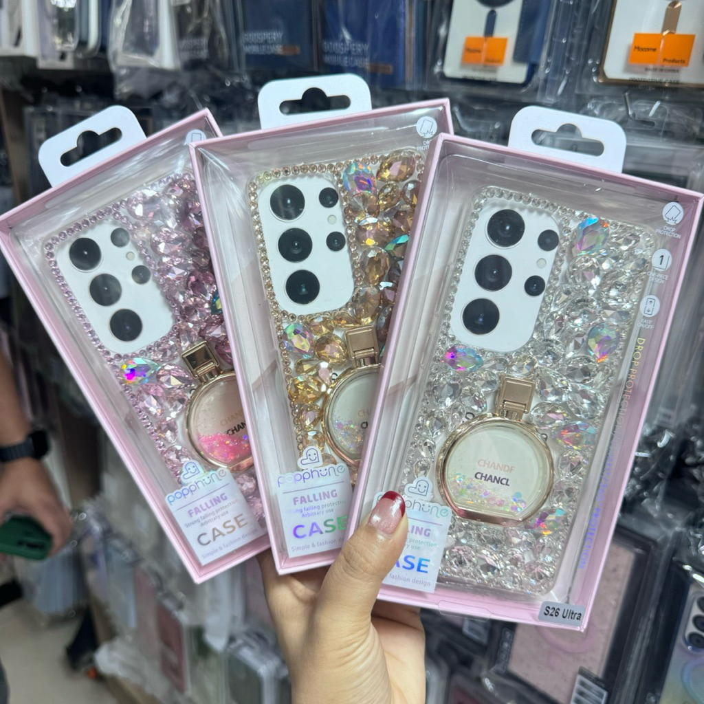 🎉Popphone เคสเพชรคริสตัล ขวดน้ำหอมตั้งวางได้ ใช้สำหรับรุ่น Samsang S26ultra สินค้าพร้อมส่ง