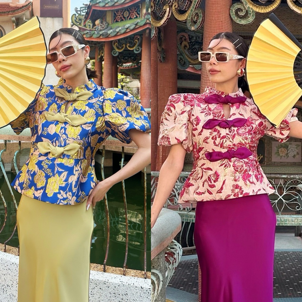 9918-5-1-2-3-4🧧New Arrival🧧 CN TOP PUFF SLEEVE สวยตระโกน ราคากระซิบ เสื้อคอจีนโบว์หน้าแขนพองจัมพ์เอว