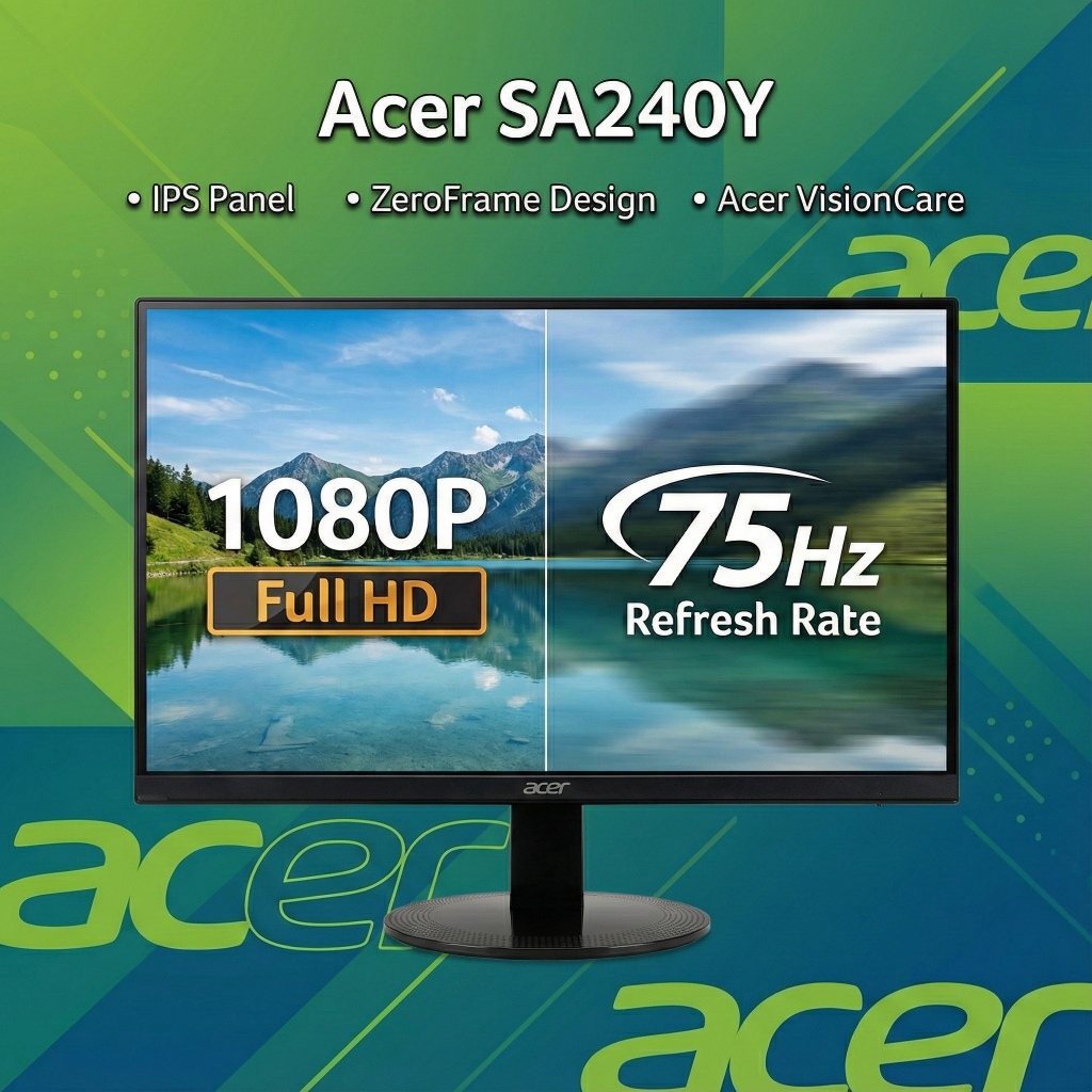 [มือสอง] จอคอม Acer SA240Y 23.8" IPS 75Hz Full HD ดีไซน์บางเฉียบ ไร้ขอบ มี HDMI สภาพดี ประกัน 90 วัน