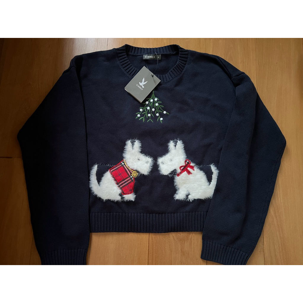 New! CC OO CROPPED SWEATER WITH FUZZY เสื้อสีกรม