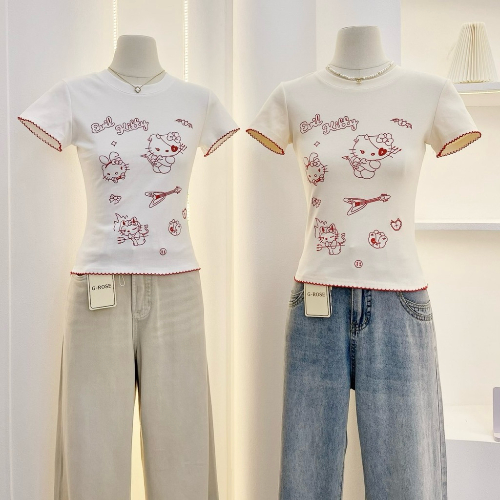 G-rose เสื้อยืดปักลาย กุ้นขอบ