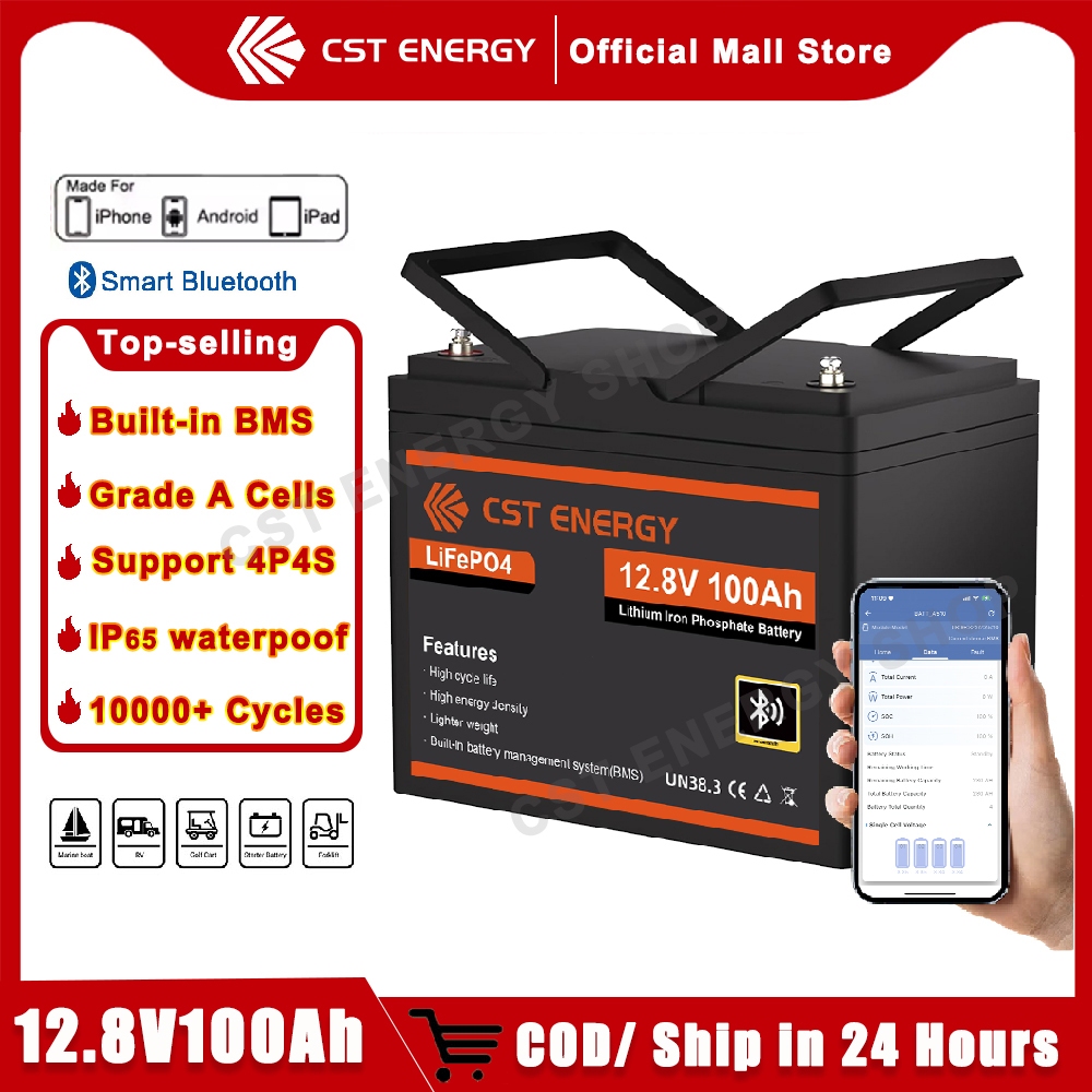 แบตเตอรี่ Lifepo4 12V 100Ah Bluetooth Lithium Battery with 100A BMS,​​ CST ENERGY โซล่าเซลล์ แบตเตอร