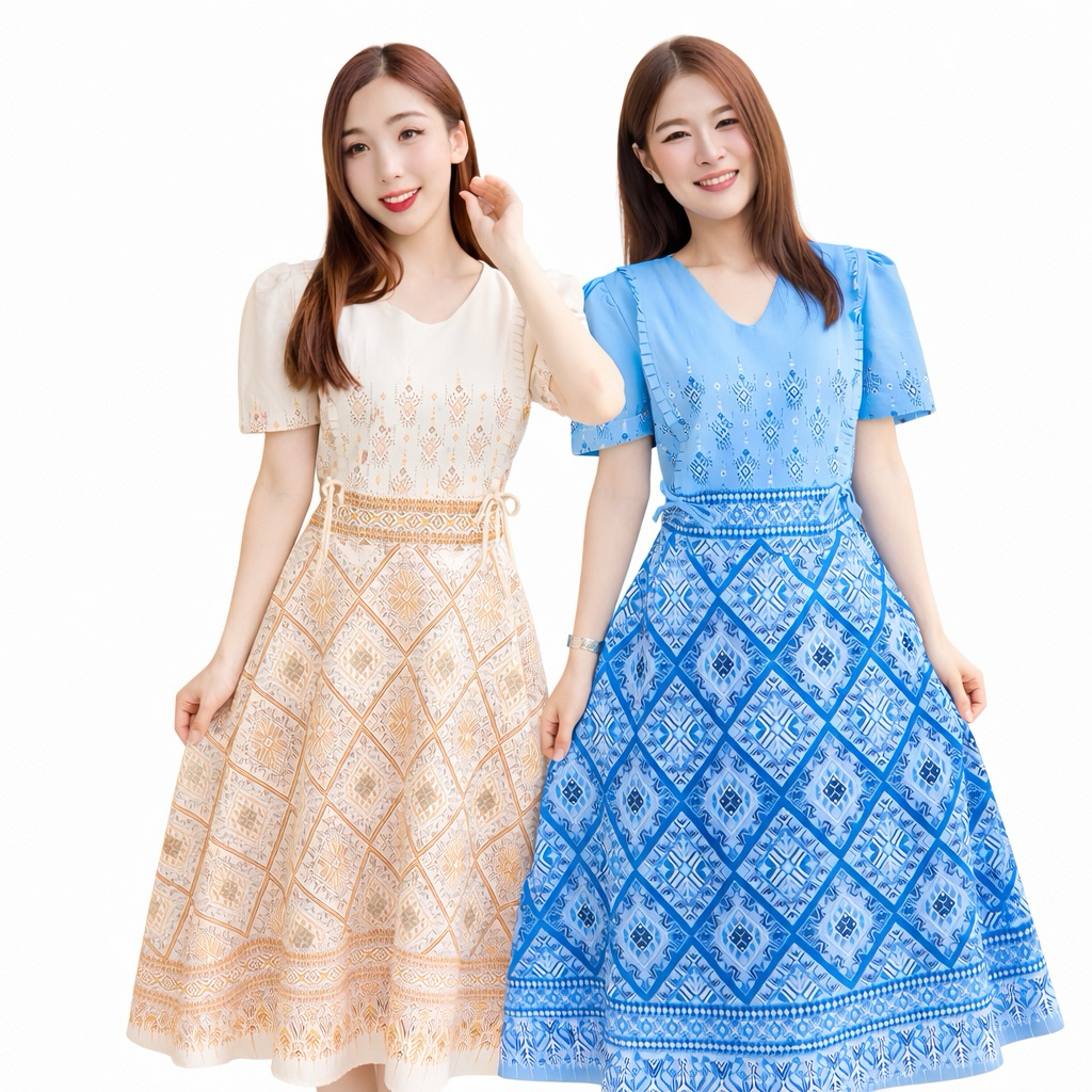 ชุด2in1 มีซิปหลังและสม็อคหลัง เดรส Dress เสื้อผ้าผู้หญิง ชุดกระโปรง เสื้อผ้าแฟชั่น เดรสน่ารัก ผ้าไทย ชุดผ้าไทย – โปรปัง