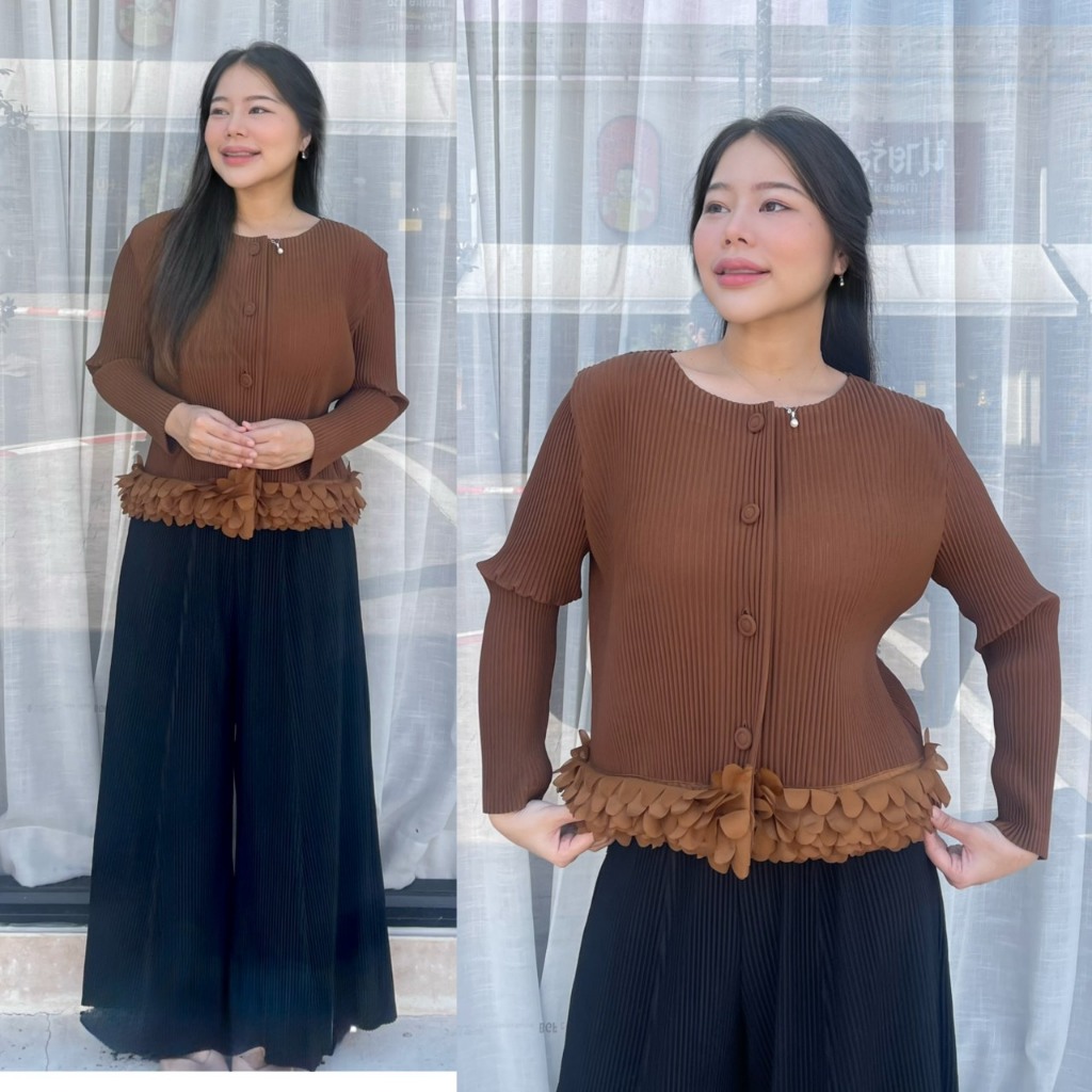 PleatByNisa A885 เสื้ออัดพลีทแขนยาว กระดุมผ่าหน้า ผ้าพรีเมียม เนื้อผ้าคุณภาพ Polyester100%