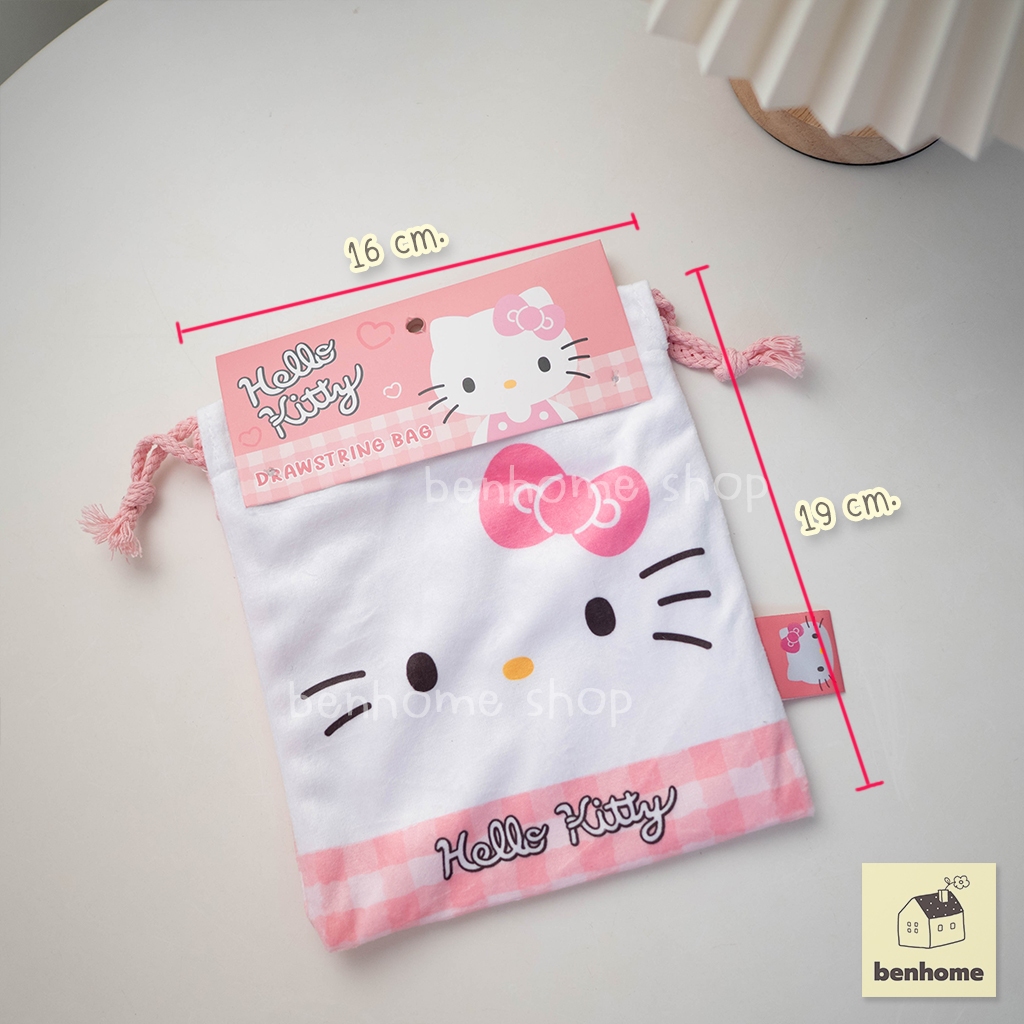MOSHI MOSHI ถุงผ้ากำมะหยี่ลาย Hello Kitty เฮลโล คิตตี้ (พร้อมส่ง) - รูปที่ 5
