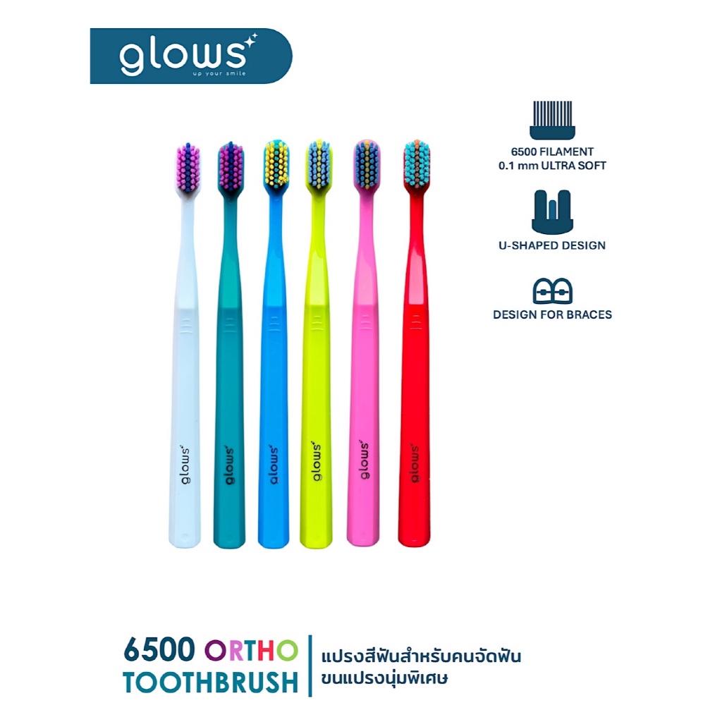 ใหม่ !! แปรงจัดฟัน Glows 6500 Ortho แปรงสำหรับคนจัดฟัน ขนนุ่มพิเศษ (แถม !! แปรงซอกฟัน)