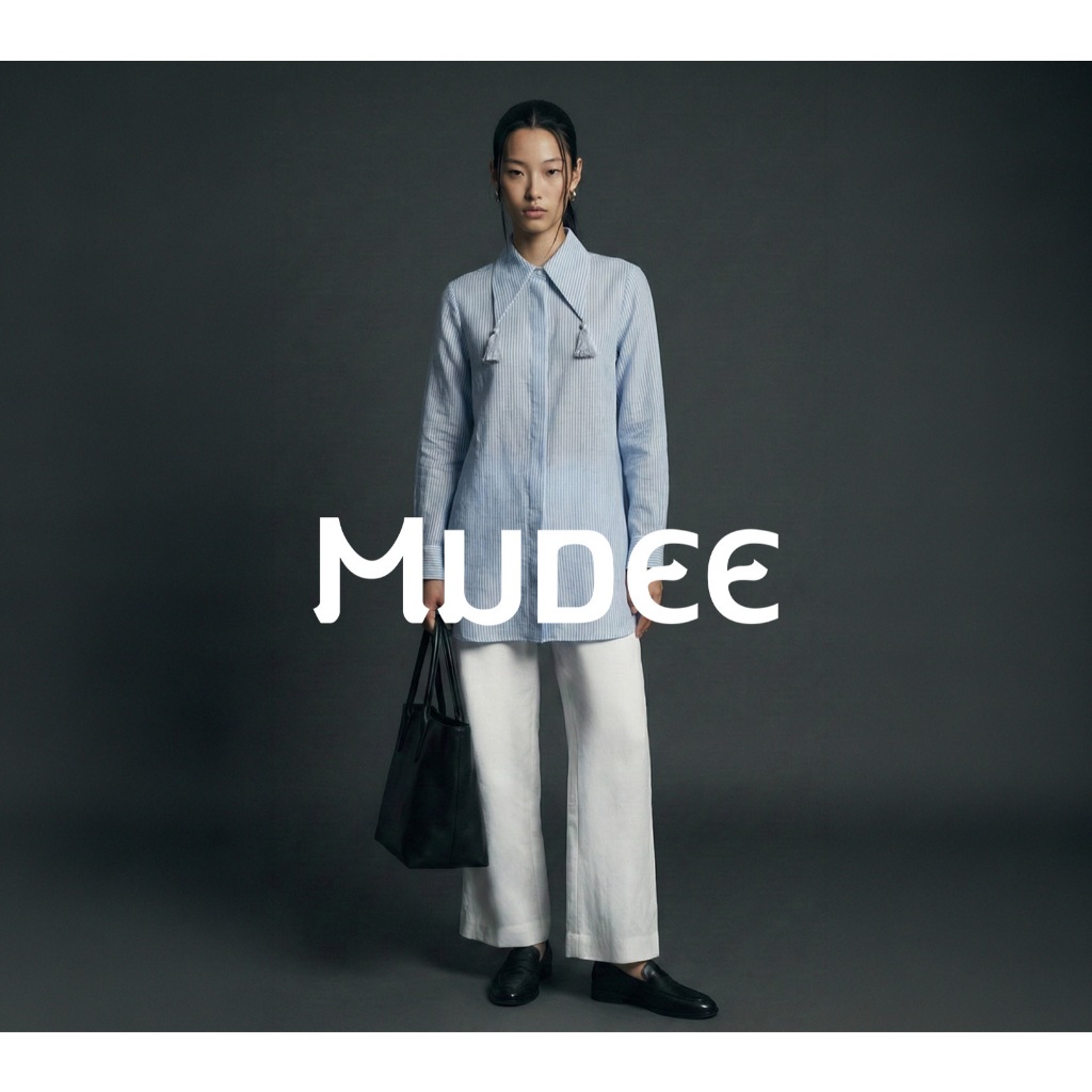MUDEE เสื้อเชิ้ตลินินคอปกแต่งพู่แขนยาว