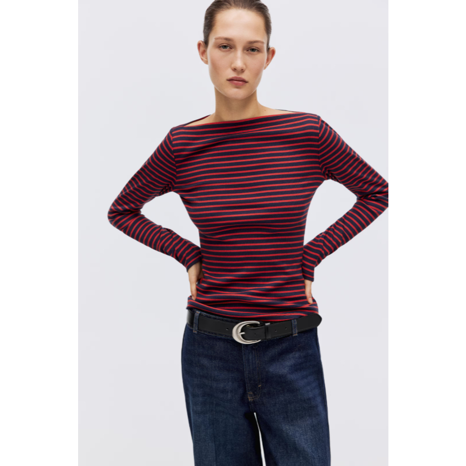 H&M(เอชแอนด์เอ็ม) เสื้อคอเรือผ้าริ๊บ Women Ribbed boat-neck top 1328441_1
