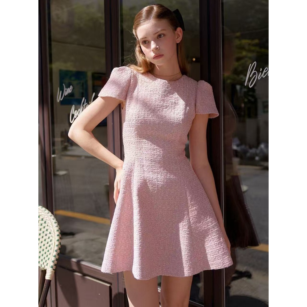 [LISA] A1288 ชุดเดรสกระโปรงคอกลมแขนลํ้าใส่ออกงาน เที่ยว คาเฟ่ ทำงาน ดินเนอร์