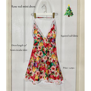 Rose red mini dress Semi-circular skirt