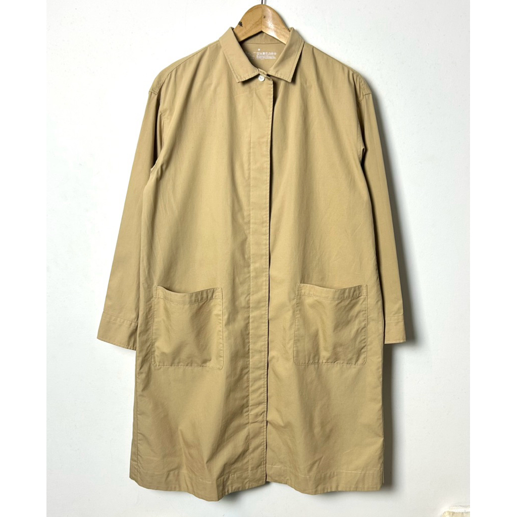 khaki cotton dress coat muji