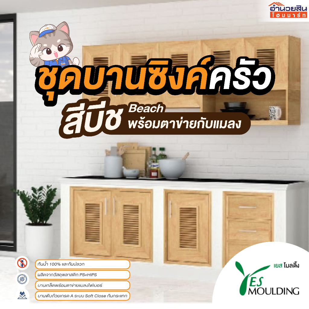 ชุดบานซิงค์ครัว บานซิงค์ ตู้ลิ้นชัก และตู้แขวน Yes Moulding สีบีช (Beach)