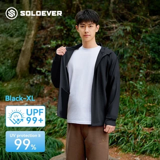 soloeverเสื้อแจ็คเก็ตป้องกันรังสียูวี น้ำหนักเบา สีดำ มีฮู้ด ระบายอากาศได้ดี และมีค่า UPF50+ เหมาะสำหรับกิจกรรมกลางแจ้ง