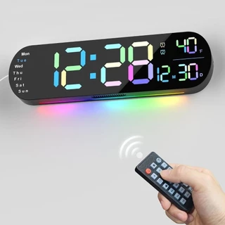 （จัดส่งจากกรุงเทพฯ）นาฬิกาดิจิตอลแขวนผนัง LED RGB พร้อมรีโมทคอนโทรล | แสดงเวลา อุณหภูมิ ปรับแสงกลางคืน มัลติฟังก์ชั่น