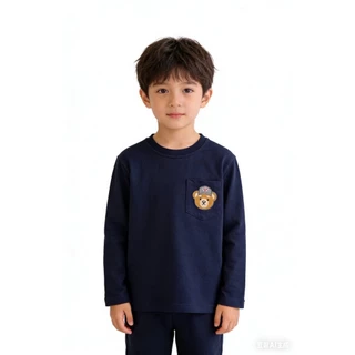 BB188 เสื้อแขนยาวเด็ก ผ้านุ่ม มีกระเป๋าลายหมี เสื้อเด็กแขนยาว ใส่สบาย ลายน้องหมี