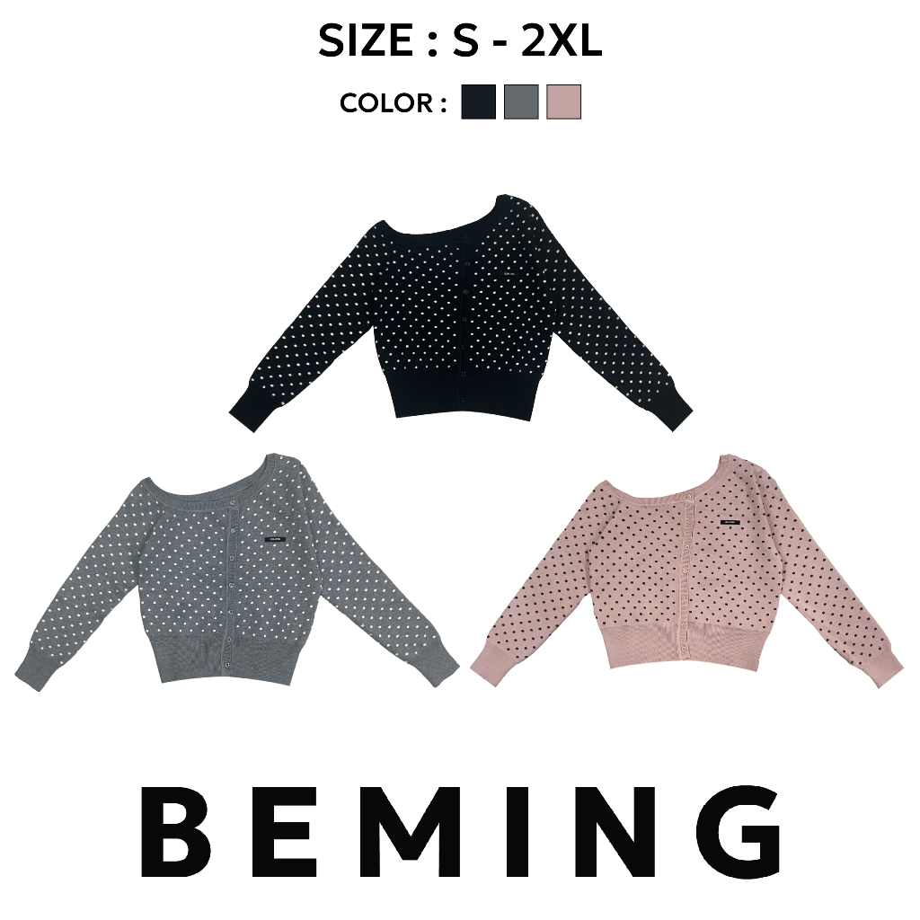Bemingtop1105(S-2XL)-BMG Sweet Polka Knit - เสื้อไหมพรมปาดไหล่ลาย POLKADOT แมทช์ง่าย ใส่ได้ทุกโอกาส