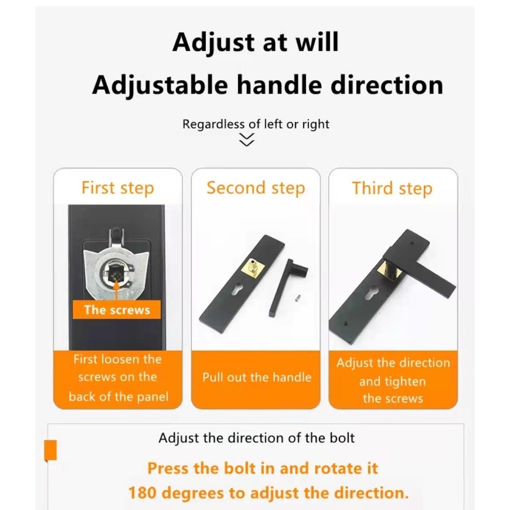 ⭐เงียบเป็นพิเศษ⭐ ลูกบิดก้านโยกห้องนอน ลูกบิดประตูก้านโยก สีดำ เสียงเงียบ มือจับล็อคประตูอลูมิเนียม พร้อมล็อคในตัว - รูปที่ 6