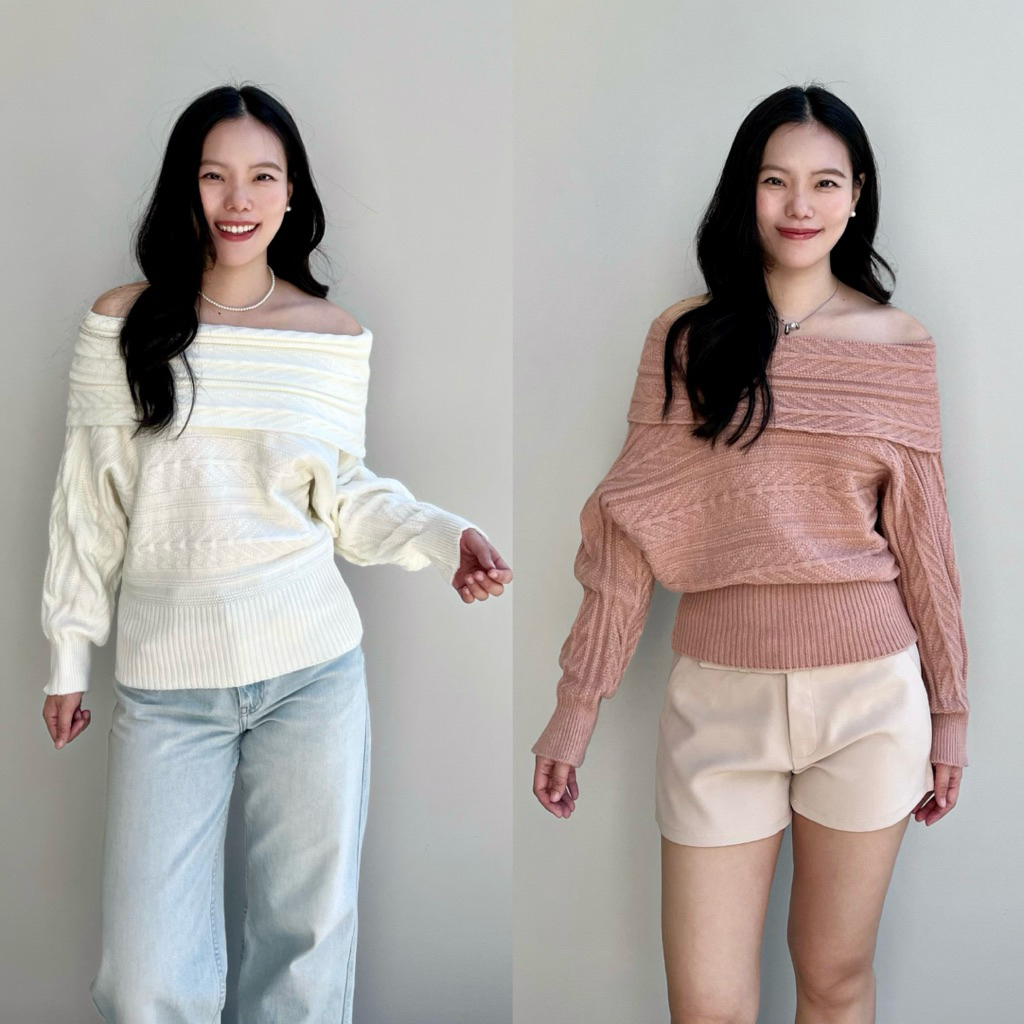 Elin Off-Shoulder เสื้อเปิดไหล่ ผ้านิ่มไหมพรม ลุคคุณหนูดูแพง