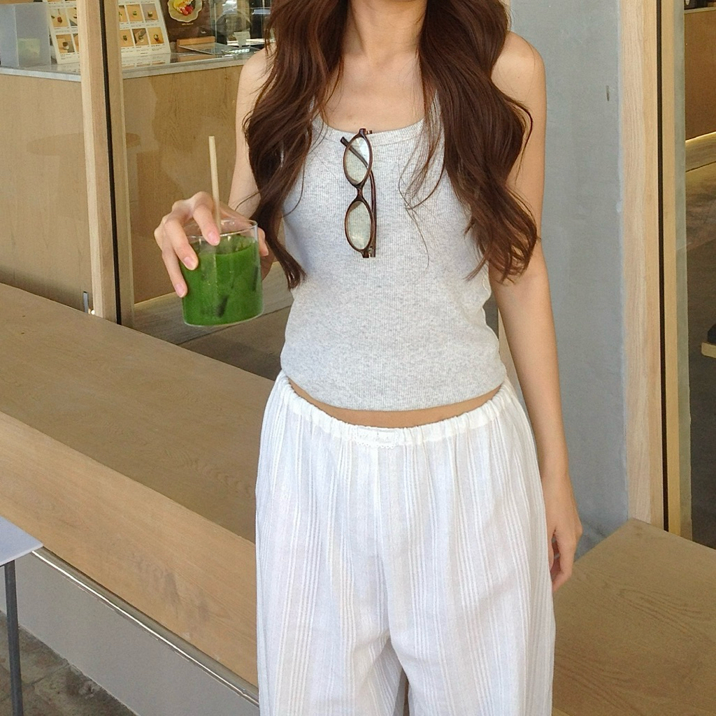 (พร้อมส่ง)Simple voile pant กางเกงขายาวผ้าฝ้ายเอวยางยืด กางเกงชายหาด รูปที่ 3