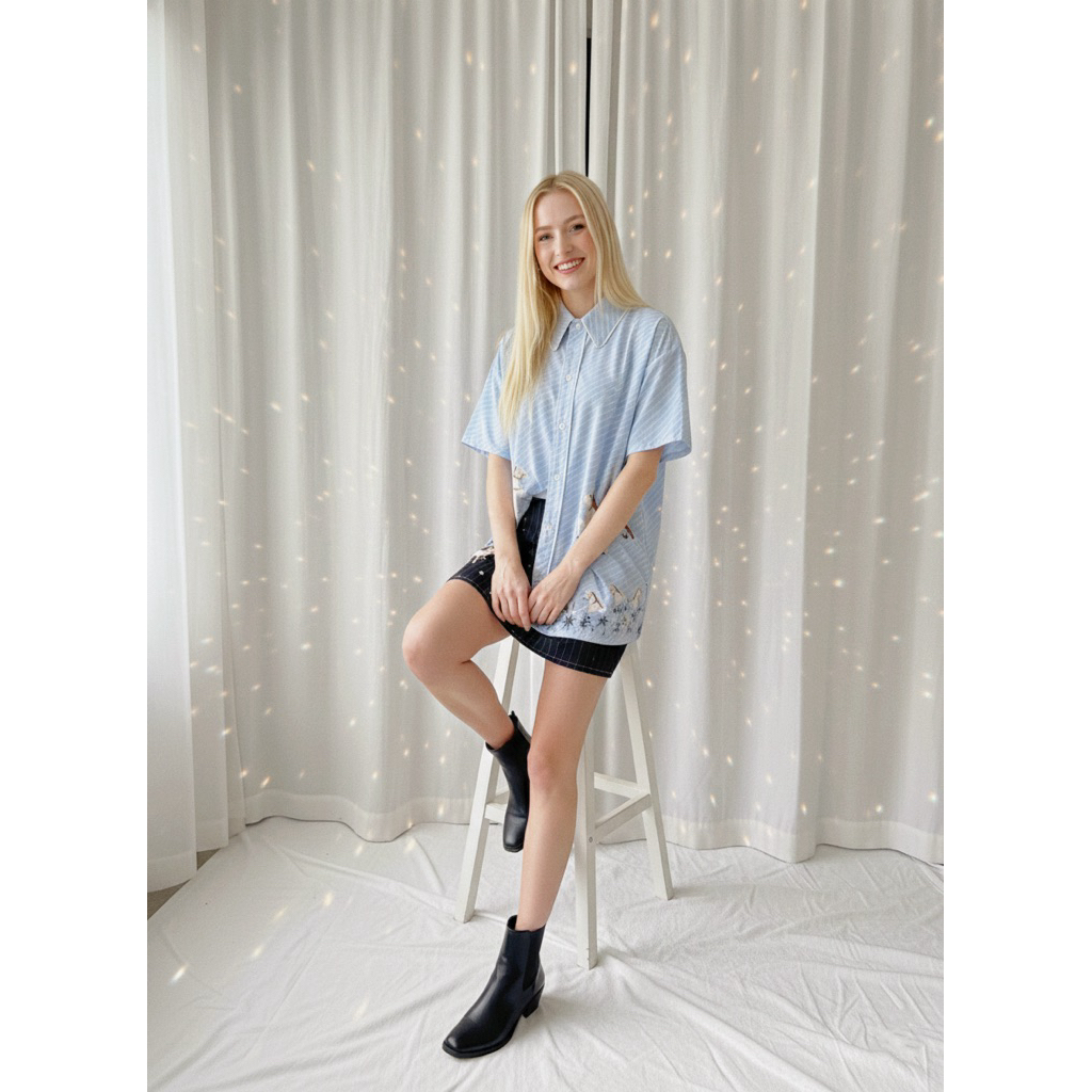 Horse with star เสื้อเชิ้ตสีฟ้าลายม้า ราคา ถูกที่สุด ดีลบีเคเค แกลเลอรีภาพที่ 4