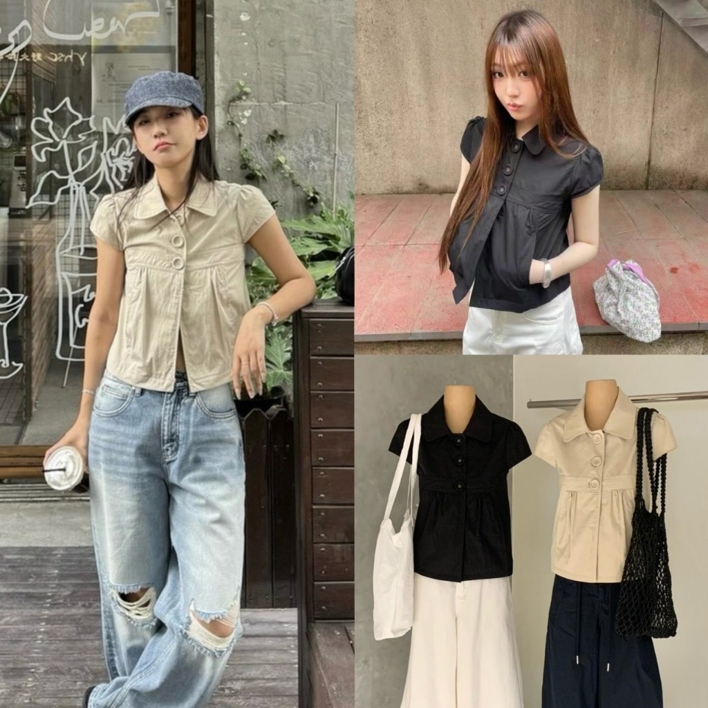 (พร้อมส่ง) เสื้อแขนสั้นแต่งคอปกรุ่น 8281 TAG WG.WE 🇰🇷