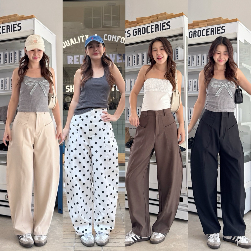 กางเกงขากระบอกทรงBarrel พรางหุ่นพรางสะโพก ผ้าหนา detail งานกระเป๋าเฉียงเจาะ2ข้าง🥞🍑🍰🪞