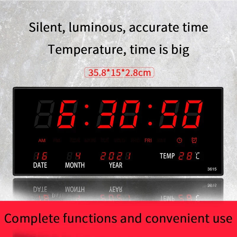 นาฬิกาดิจิตอล LED รุ่นJH-3615 แขวนติดผนัง Number ClockLED ขนาด 36x15x3CM พร้อมส่งฟรีหัวชาทและอะแดปเตอร์