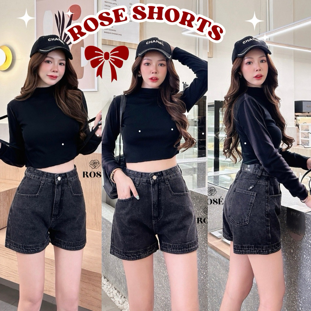 กางเกงยีนส์ขาสั้น ดีเทลกระเป๋าน่ารักๆ เย็บชายหนา สีดำฟอก เนื้อผ้าไม่ยืด #WW5005