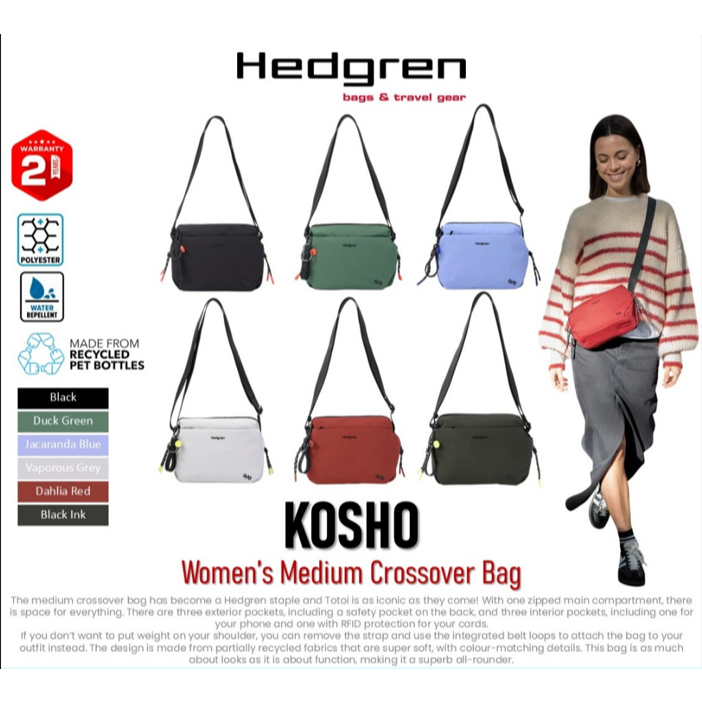 HEDGREN KOSHO Crossover M | Crossover Bags (HSTG01) กระเป๋าสะพายข้าง ผู้หญิง กันน้ำ วัสดุรีไซเคิล