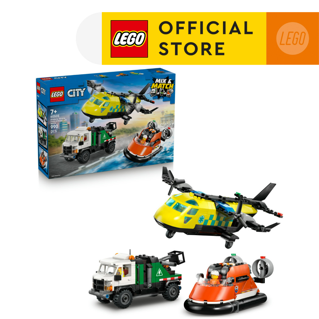 LEGO City 60505 Airplane,  Service Truck & Hovercraft Remix (990pcs.), Building Blocks, Kids Toy
