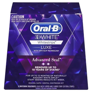 แผ่นฟอกฟันขาว Oral B 3D White Luxe Advanced Seal 14 Teeth Whitening Treatments