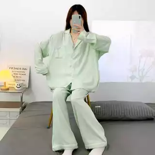 ชุดนอนผ้าไหมญี่ปุ่น เเขนยาว-ขายาว บิ๊กไซส์ อก52