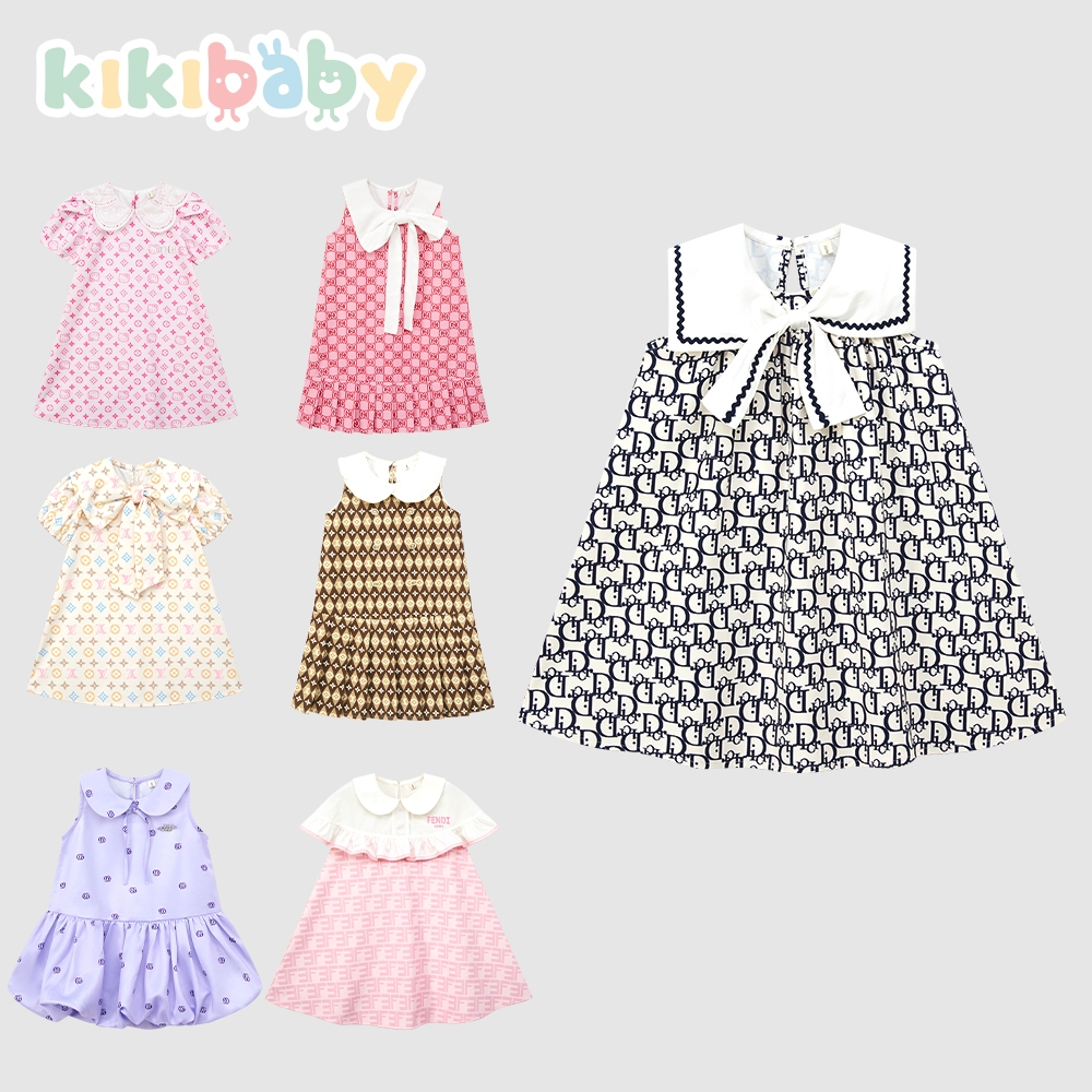 [90-150]kikibaby เดรสเด็กผู้หญิง เสื้อผ้าเด็ก ชุดออกงาน ไปเที่ยว เดรสยาว ชุดออกงานเด็กโต คอปกKP