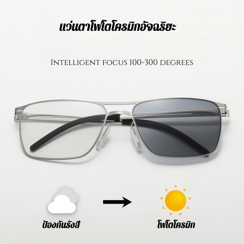 แว่นตาดีไซน์ไททาเนียมบริสุทธิ์คุณภาพสูง กรอบสี่เหลี่ยมทันสมัย แว่นตาเปลี่ยนสีได้ ป้องกันแสงสีฟ้า พร้อมเลนส์เปลี่ยนได้ แว