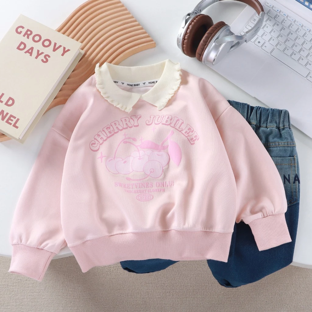 Babyonline(Y017)2J3-4 (ส่งด่วน1วัน)เสื้อแขนยาวสเวตเตอร์กันหนาวผ้านิ่มคอปกสำหรับเด็กหญิงลายน่ารัก