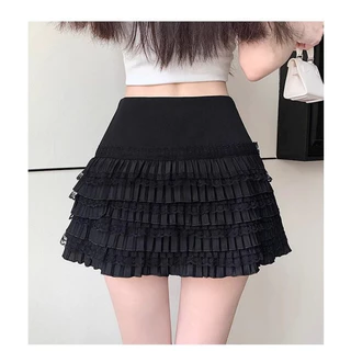 เกาหลีอารมณ์หวานลูกไม้ครึ่งกระโปรงผู้หญิงฤดูร้อนเอวสูงจีบเค้กกระโปรงสั้นพอดีกระโปรงรูปตัว A กระโปรงสะโพกกระเป๋า