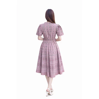 ชุด2in1 มีซิปหลังและสม็อคหลัง แต่งเสื้อคลุม ผูกโบว์ที่เสื้อคลุม เดรส Dress เสื้อผ้าผู้หญิง เสื้อผ้าแฟชั่น ชุดผ้าไทย