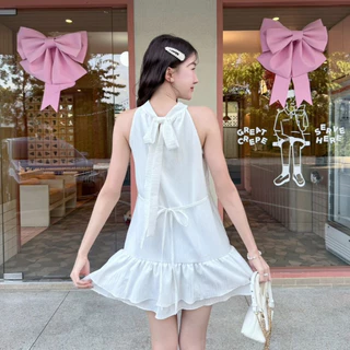 Emma mini dress : เดรสปาดไหล่แขนยาว แต่งจั้มเอว ชายระบาย2ชั้น เนื้อผ้าลายเปลือกไม้ KN.Clothes