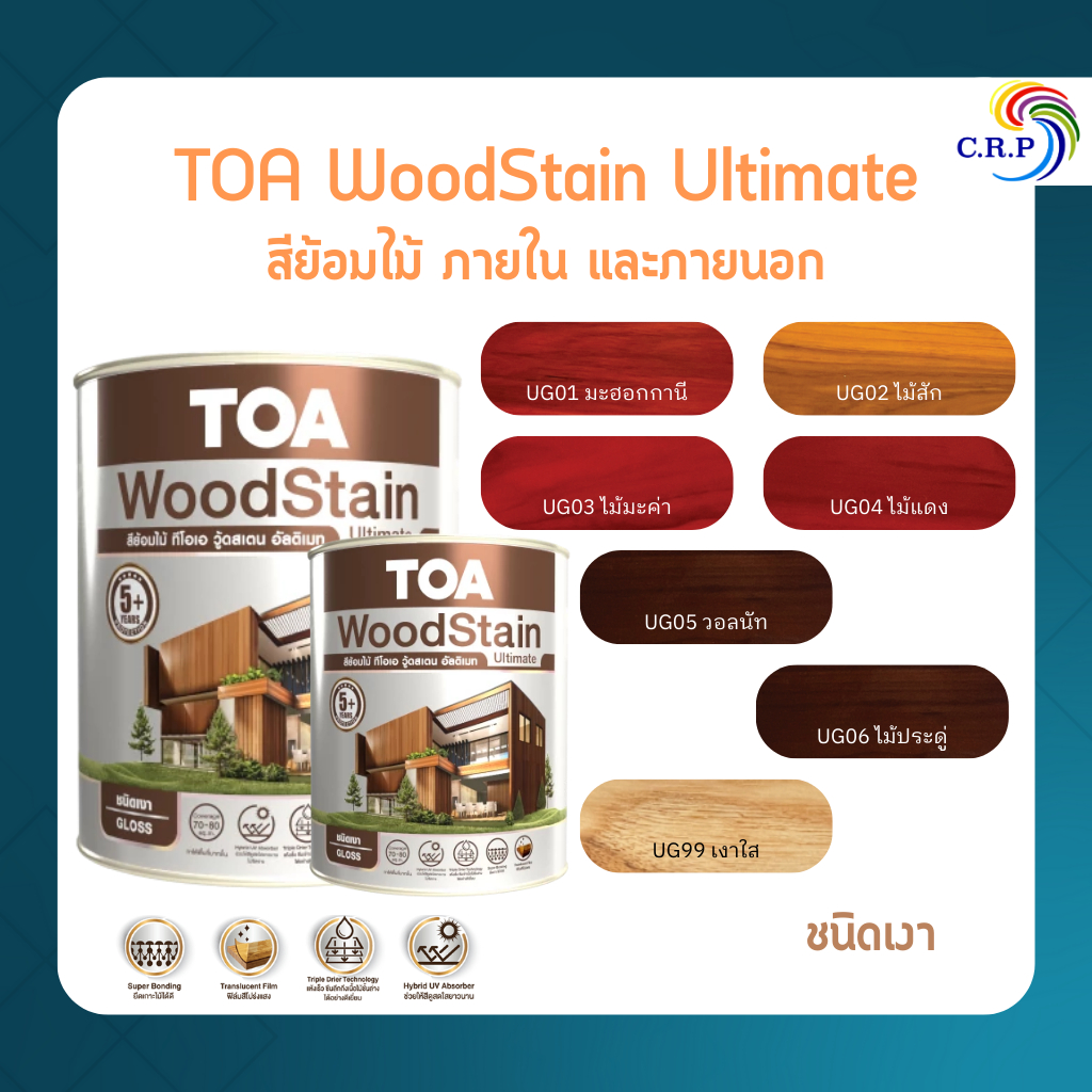 TOA สีย้อมไม้ วู้ดสเตน อัลติเมท ชนิดเงา (1แกลลอน) สีย้อมไม้ ทาภายนอก และภายนอก