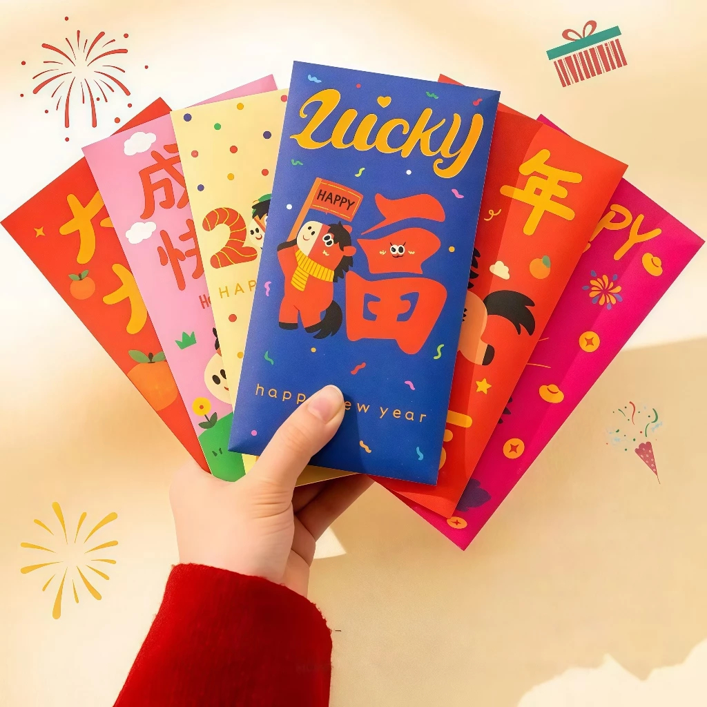 ชุดซองอั่งเปาจับฉลาก 12 ชิ้น  ซองตรุษจีน ของขวัญเทศกาลตรุษจีนสุดสร้างสรรค์ ปีม้า โชคดี วาด ซองแดง - รูปที่ 5