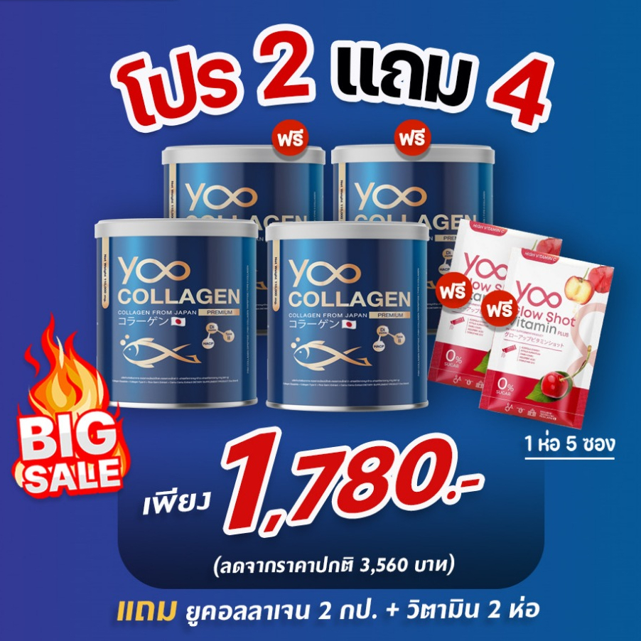 [2แถม4🔥] Yoo Collagen ยูคอลลาเจน เกรดพรีเมี่ยมนำเข้าจากญี่ปุ่น ของแท้100% คอลลาเจนเพียว