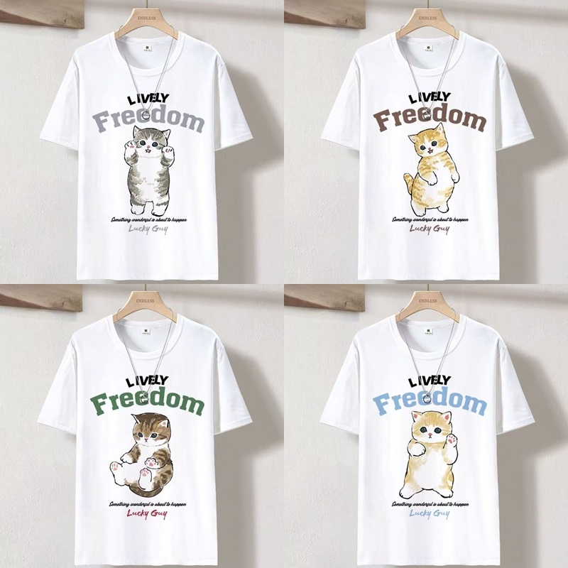 เสื้อยืดคอกลม แขนสั้น สกรีนลายแมว มี4แบบ ES475-ES478