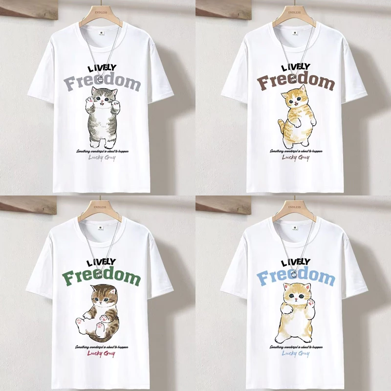 เสื้อยืดคอกลม แขนสั้น สกรีนลายแมว มี4แบบ ES475-ES478