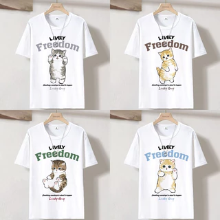 เสื้อยืดคอกลม แขนสั้น สกรีนลายแมว มี4แบบ ES475-ES478