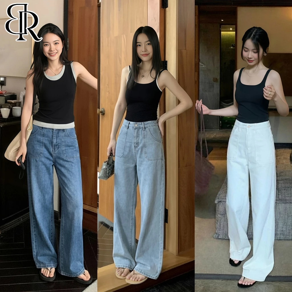 B&R พร้อมส่ง กางเกงยีนส์ขายาวทรงตรงเอวสูงสำหรับผู้หญิง กางเกงขาบาน เหมาะสำหรับสวมใส่ได้ตลอดวัน ขนาดS-2XL